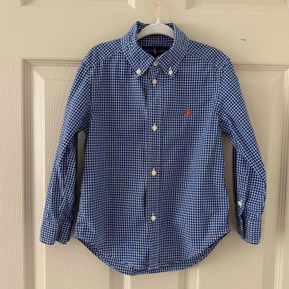 Ralph Lauren Toddler Boys Blue Gingham Button Up Shirt